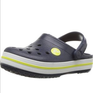 NWOT Crocs 7M US Toddler- Navy w/Citrus Stripe